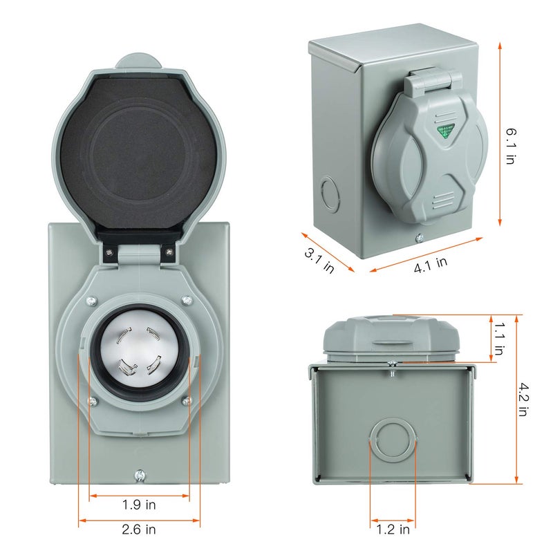 Miady 30 Amp Generator Power Inlet Box, L14-30P, 125/250 Volt, for Generators Up to 7500 Watts, Weatherproof, ETL Listed - Image 3